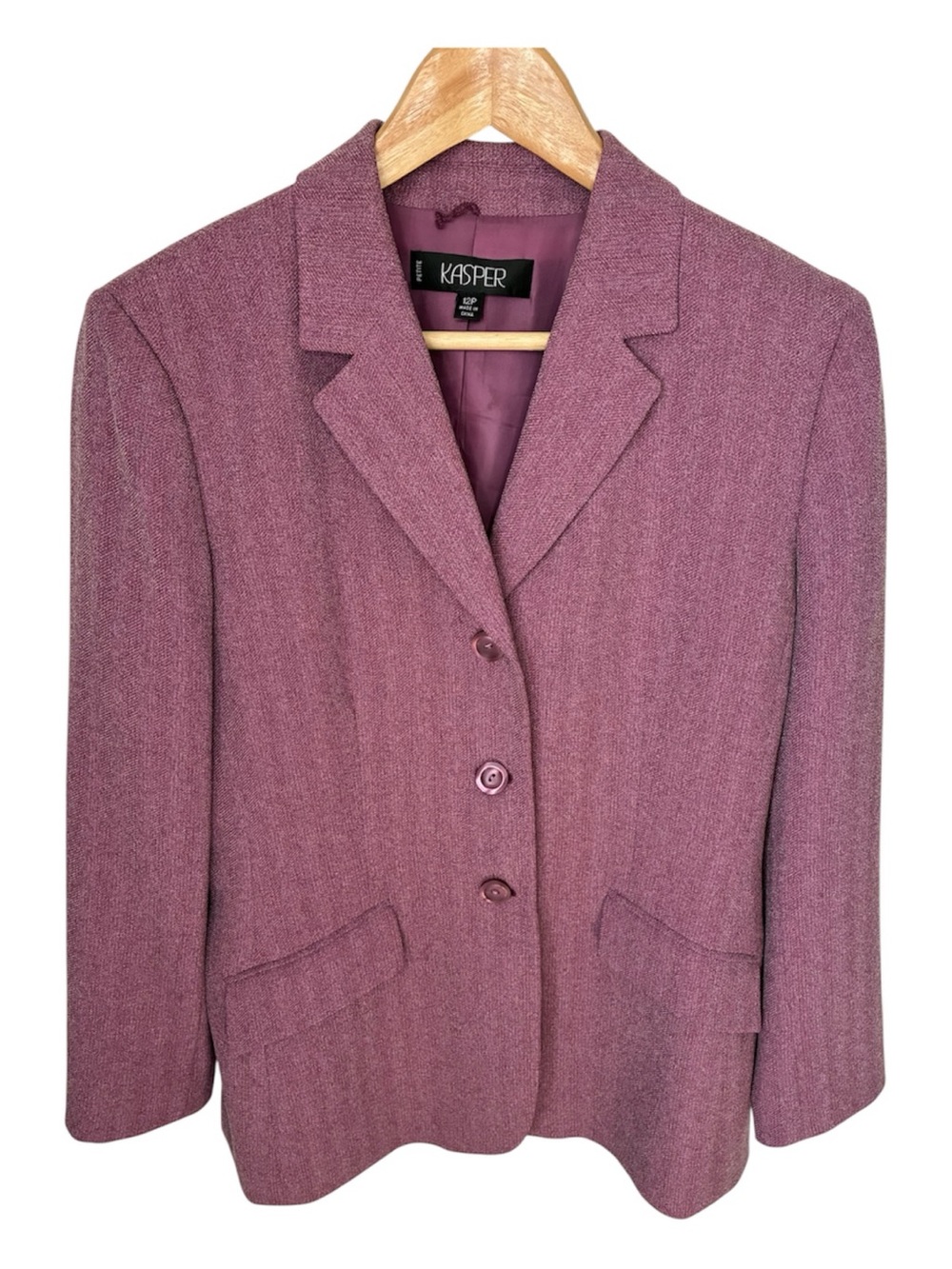 Kasper Blazer Women's 12P Mauve Plum Three-Button Lined Blazer LIKE NEW!